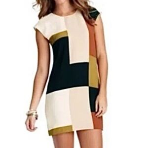 Loft Ann Taylor women's size Small color block midi sheath cap sleeve dress